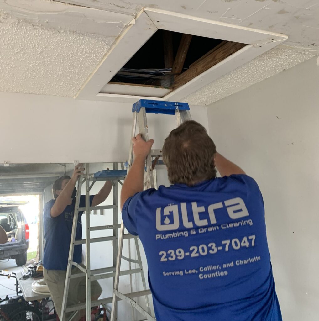 Entering attic for Cape Coral repipe